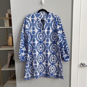 Sunday Blue and White Leaf Pattern Tunic